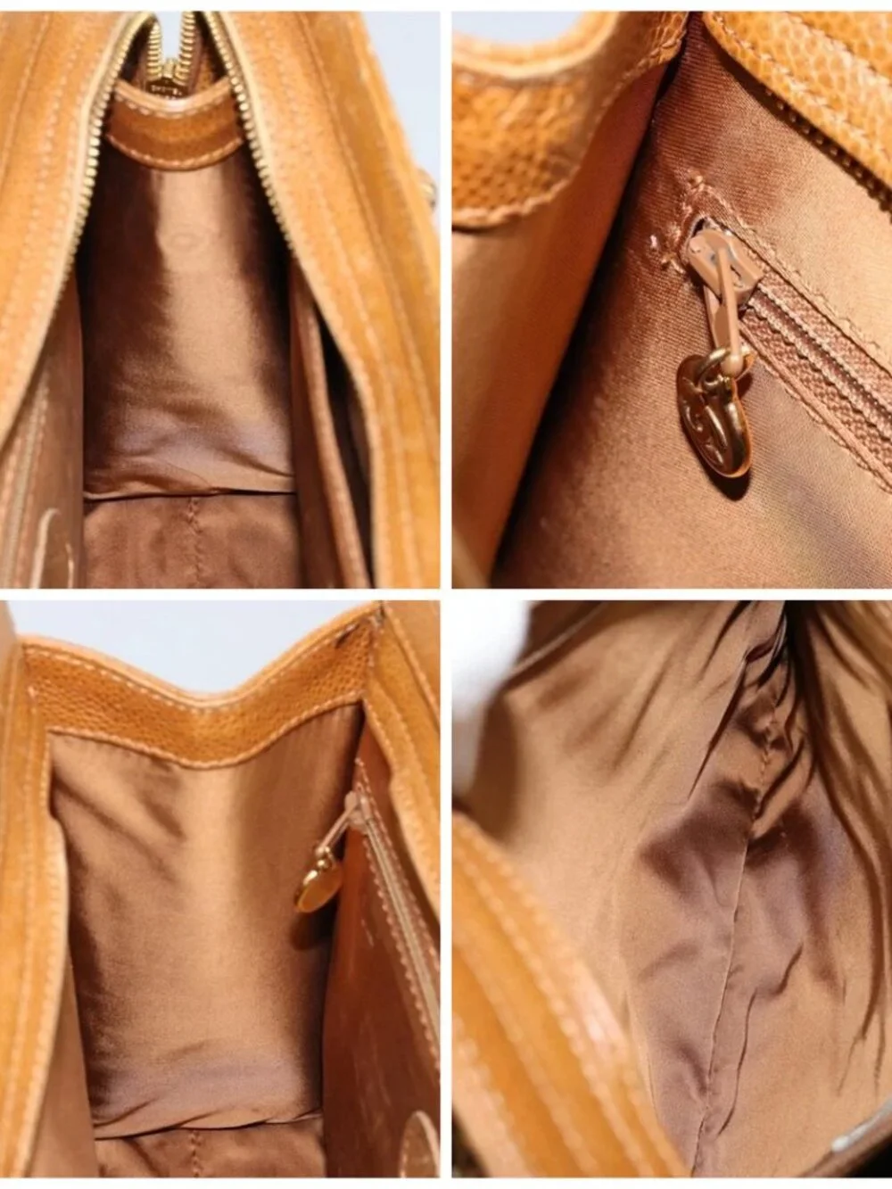 CHANEL Chain Tote Bag Grained Calf Skin Gold Brown CC Auth gh1738